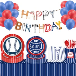 Boys Sports Baseball Ball Game Birthday Party Disposable Tableware Sets Tablecloth Banner Balloon Baby Shower Party Deocorations