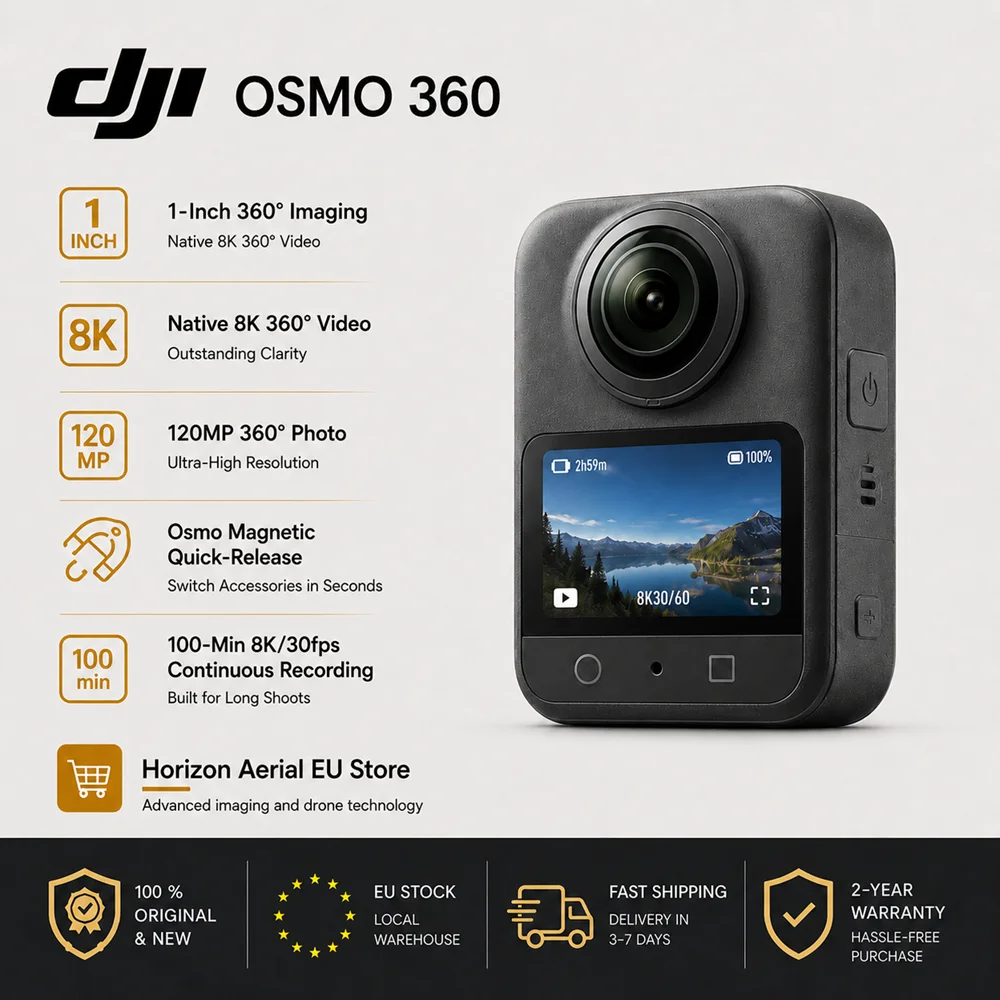 DJI OSMO 360 Caméra d’Action Panoramique 8K 120MP Objectif Boost 4K/120fps Faible Luminosité Livraison Locale UE 2 Options Standard Combo ou Adventure Combo