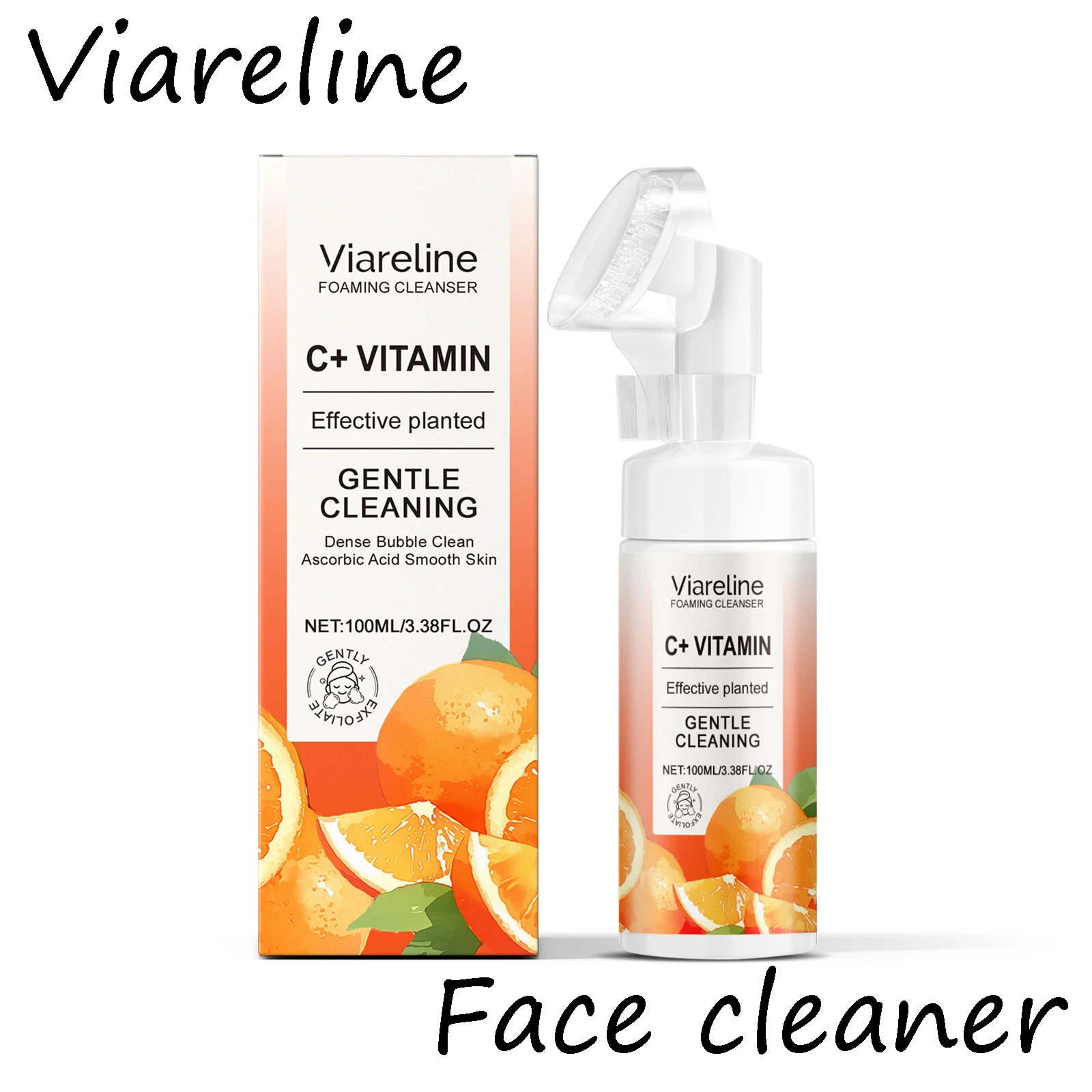 Viareline فيتامين C منظف الوجه فقاعة غنية إزالة الأوساخ المسام ترطيب لا ضيق تعزيز النعومة منظف الوجه مع فرشاة