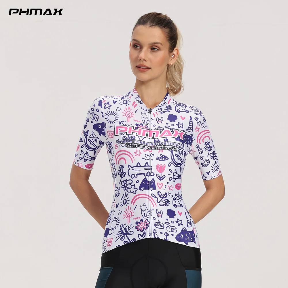 Maillot de cyclisme pour femmes avec motif graffiti mignon, design unique et élégant, respirant, séchage rapide, haut de gamme pour le vélo, idéal pour les sports de plein air