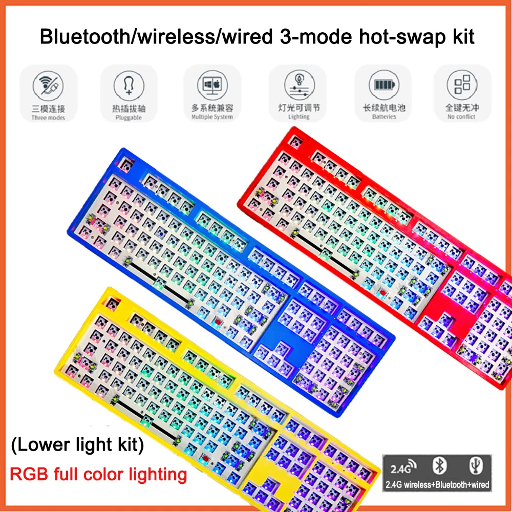 

Mechanical Keyboard Kit Custom Keyboard RGB Backlit 3/5-Pin Hotswap Mechanical Gaming Keyboard Gasket Wired Lower light position