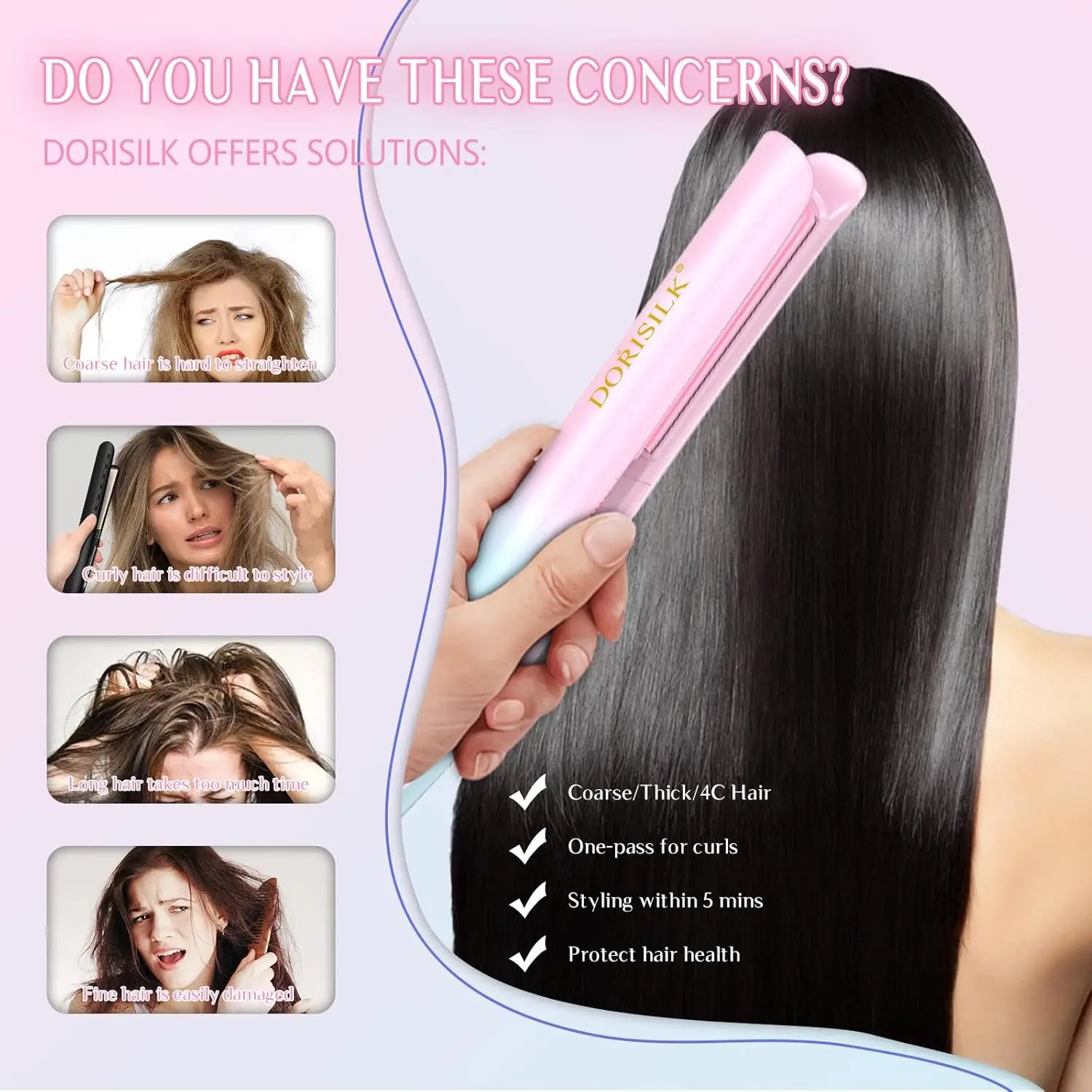 Hair Straightener Colorful Light Dual Voltage Flat Iron for Travel Professional Salon Ceramic Straightening and Curling Iron