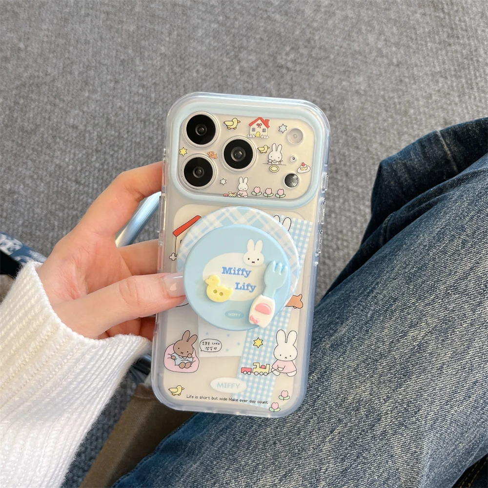 

INS Cute Cartoon Miffy Rabbit FRO Magnetic Bracket Protective Cover Suitable for iPhone 17 Pro Max, 13/14/15, 16 Pro Anti Drop P
