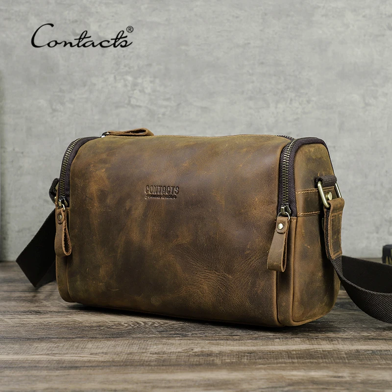 Skóra Crazy Horse mężczyźni projektant torebek torebka Vintage na ramię mały pasek worek torba na ramię luksusowe marki Messenger torby nowe