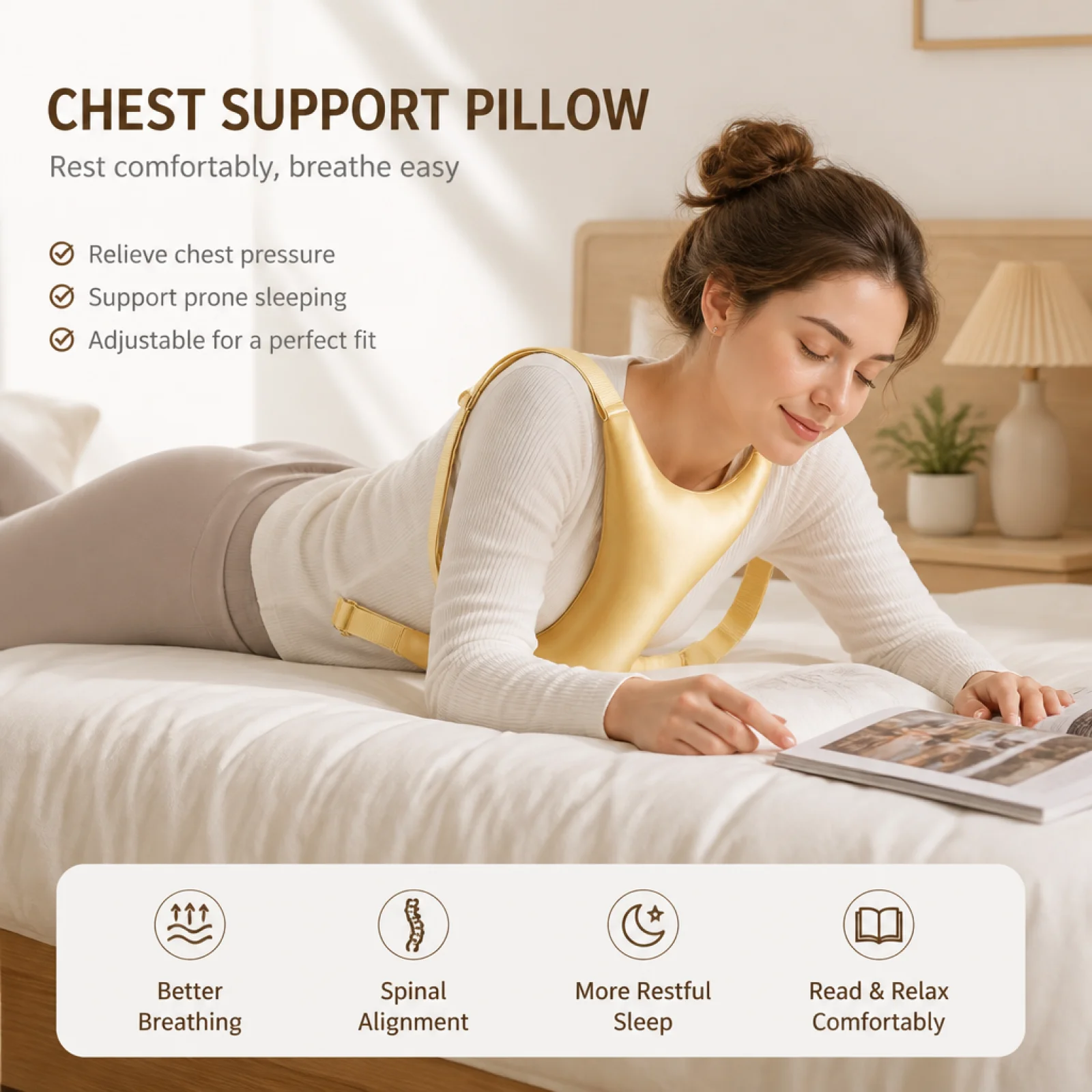 Washable Chest Support Cushion Adjustable Straps Memory Foam Chest Pillow Buckles Contoured Chest Pillow Pillow for Sleeping