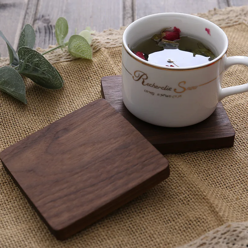8,8 cm Walnoot Houten Onderzetters voor Glazen en Mokken, Ronde Vierkante Houten Bekeronderzetter Duurzame Thee- en Koffiebekeronderzetter Placemats