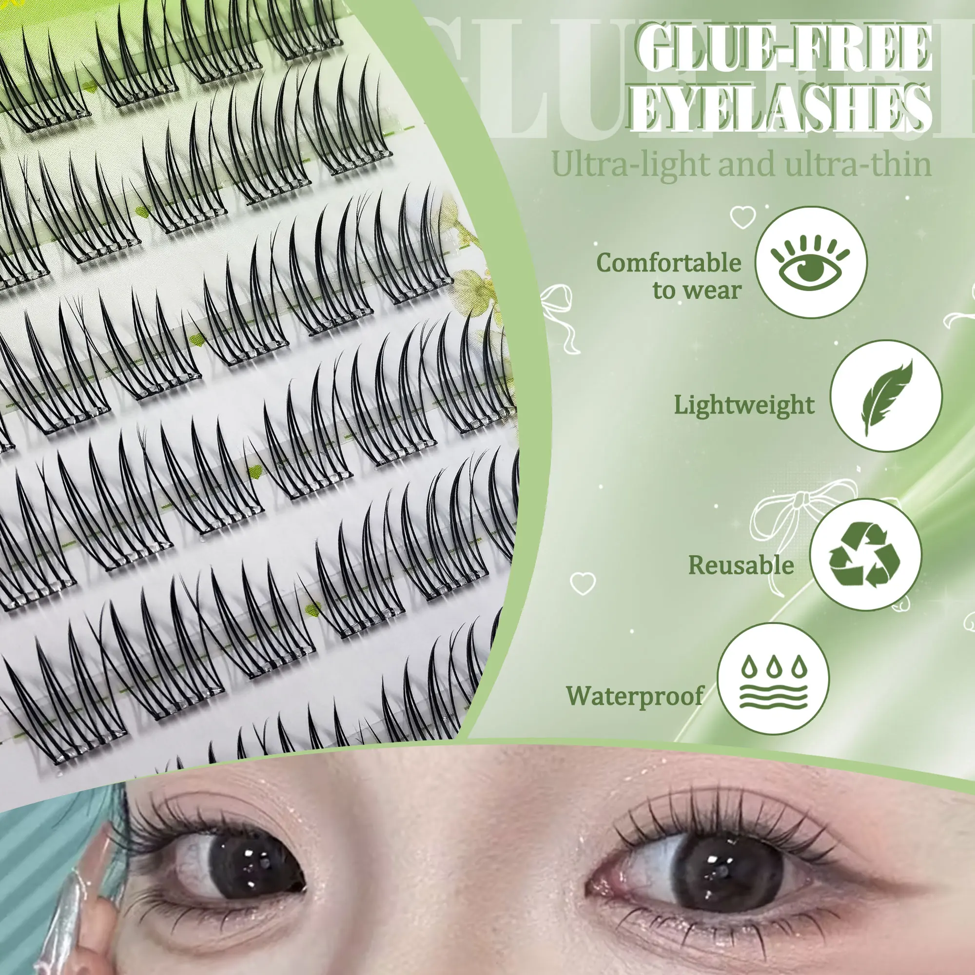 36 grupos de pestañas postizas sin pegamento, estilo anime natural segmentado, dulce y fresco, ultraligero y ultrafino