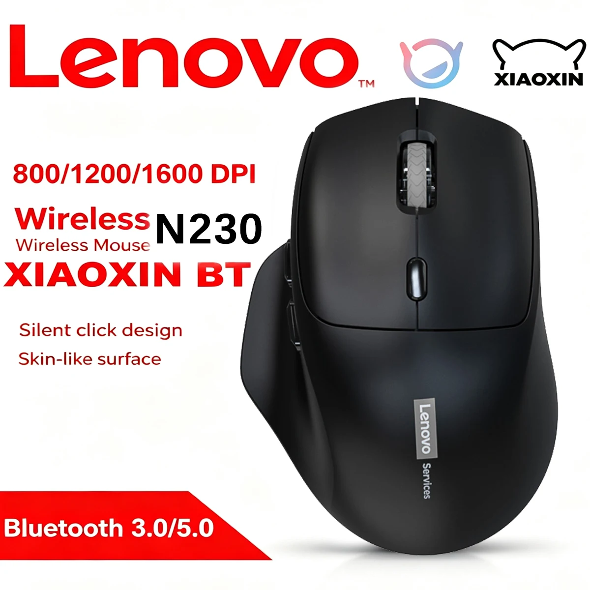 Lenovo Office Business N230 Wireless Mouse Dual Mode Bluetooth 2.4G Silent Ergonomic Rechargeable Office Laptop Computer Mouse