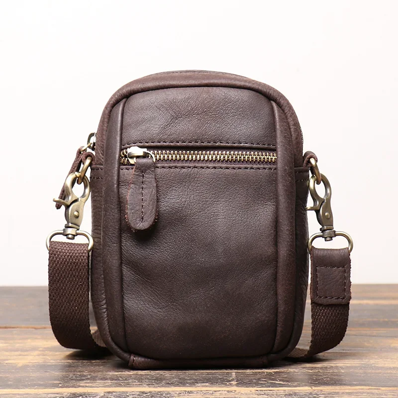 New Retro Men's Genuine Leather Shoulder Bag, Rough Frosted Leather Crossbody Shell Bag, Multifunctional Small Waist Phone Bag — zdjęcie 2