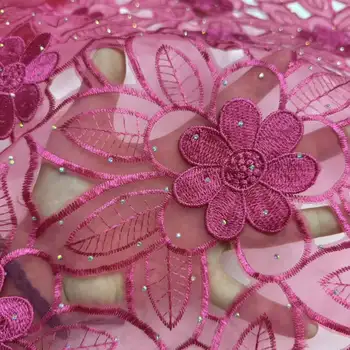 2025款奢華非洲雪紡蕾絲布料,高品質鏤空花卉刺繡,鑲嵌水鑽,適用於婚禮派對禮服布料 10 最佳銷售 水晶織物 - №7