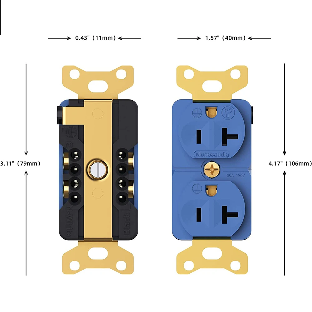 Monosaudio DP2(G)/(R) Duplex Wall AC Power Duplex Receptacles Wall Outlet Socket US AC Power Distributor