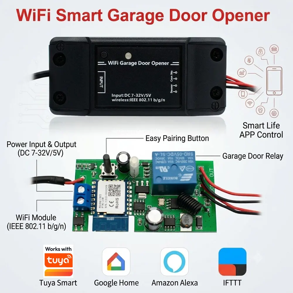 WLAN Smart Home Modul Schalter Garagentoröffner-Controller Smart Life APP Fernbedienung Unterstützt Alexa Google Home für Tuya