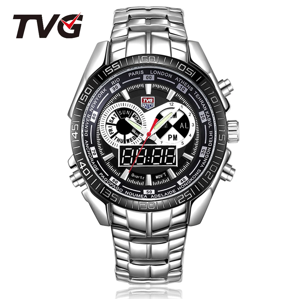 TVG Luxury Brand Man Watch Dual Display Digital LED Waterproof Sports Military Industry Quartz Clock Soldier Outdoor Business