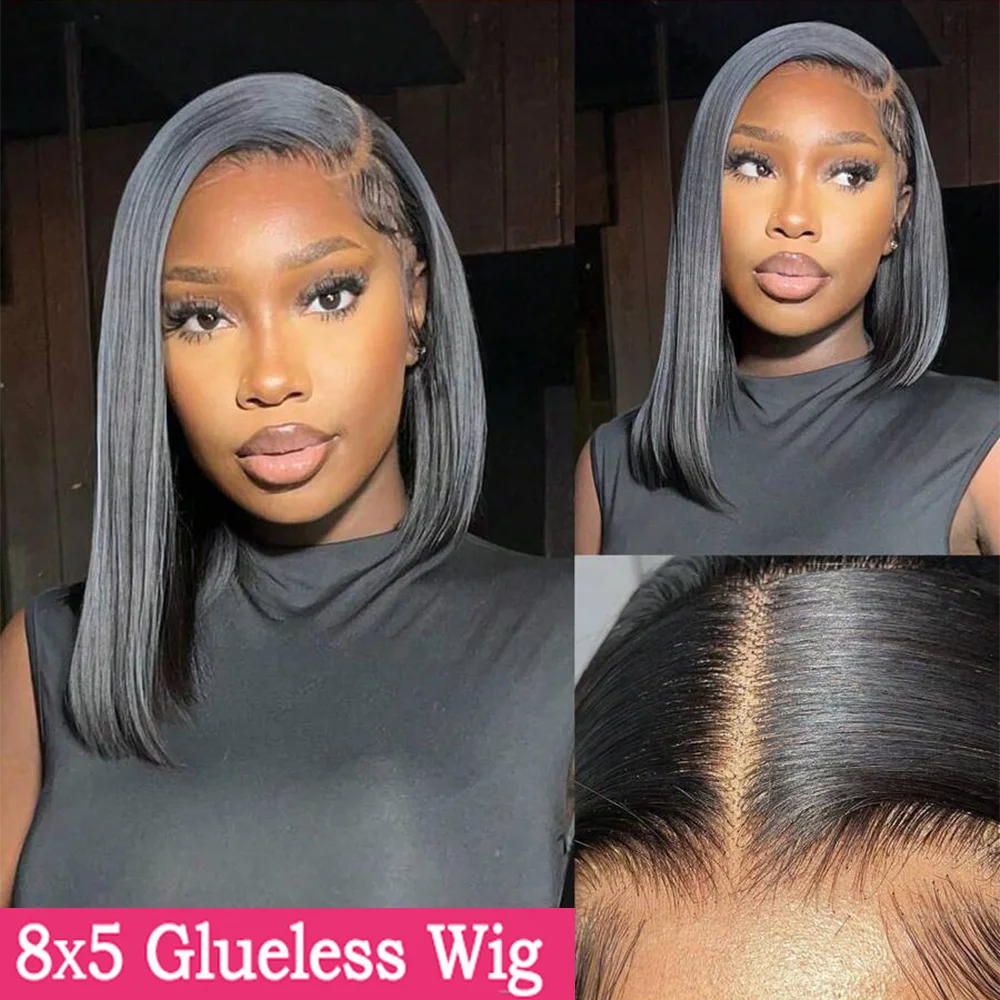 8x5 Glueless Wear and Go Bob Wig Human Hair Short Bob Lace Pre Cut Wig Straight Hair 8-16 Inch For Women Pre Plucked Natural