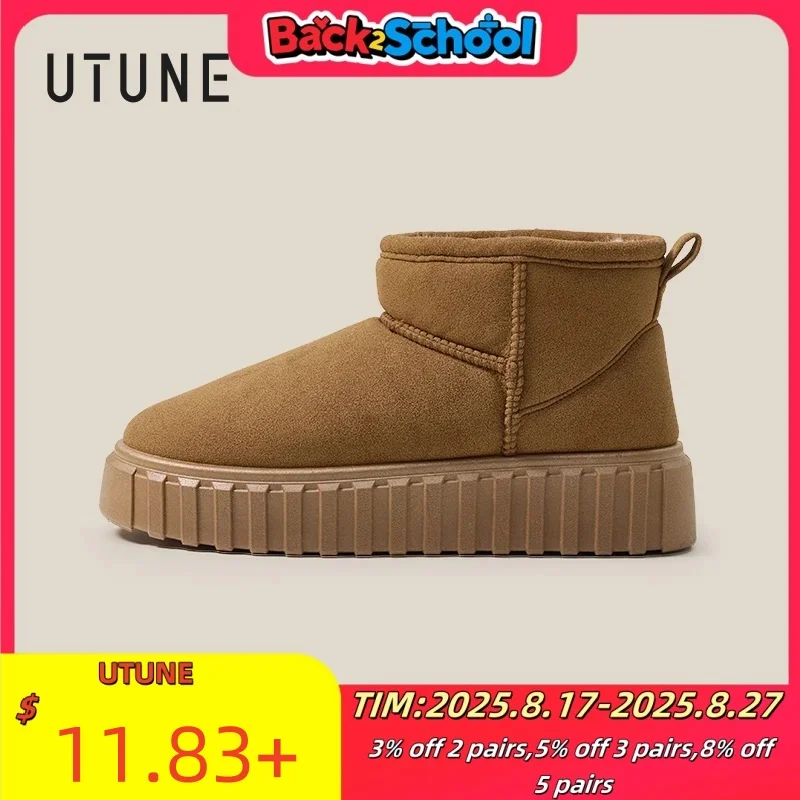 

UTUNE Women's Winter Warm Platform Ankle Boots – Brown Only, Plush Lining, Anti-Slip Sole, Fashionable and Cozy