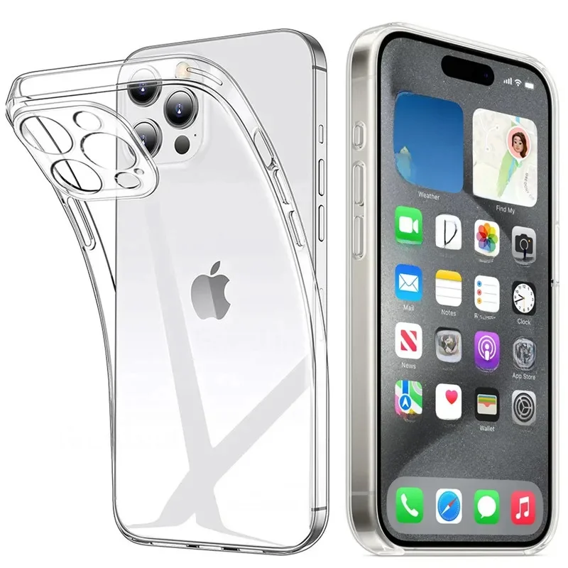Ultra cienkie silikonowe etui na iPhone'a 15 14 13 12 Mini 11 Pro XS Max XR X 7 8 6 S Plus 6 SE 2020 2022 Przezroczysta miękka osłona tylna — zdjęcie 2