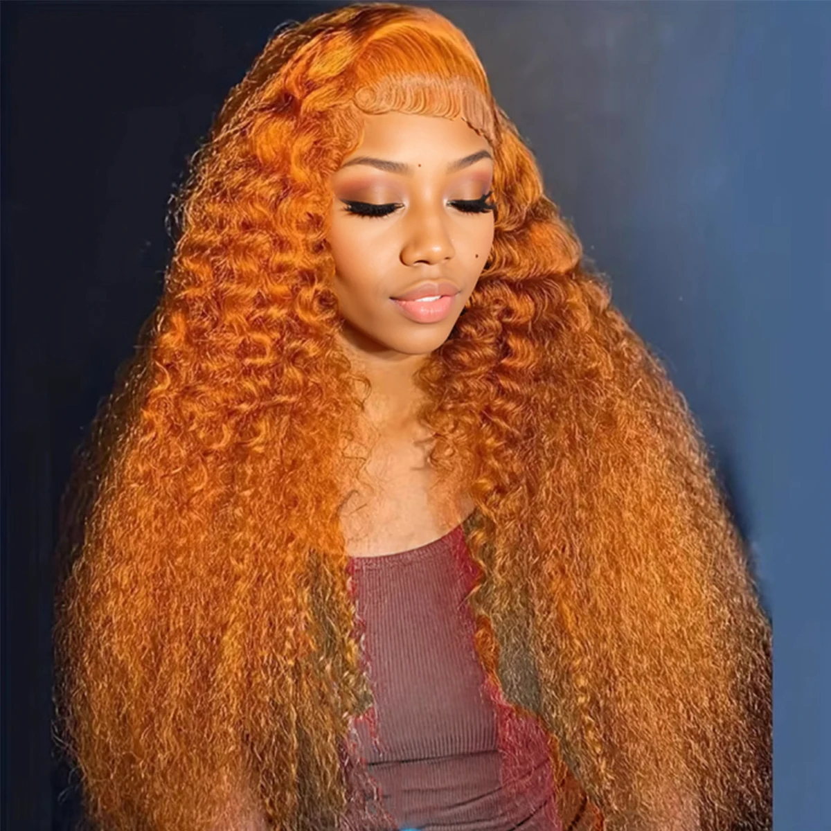 13x6 Hd Colored Ginger Orange 30inch Curly Lace Frontal Wig Deep Water Brazilianglueless wigs 13x6 hd lace frontal wig Fon woemn