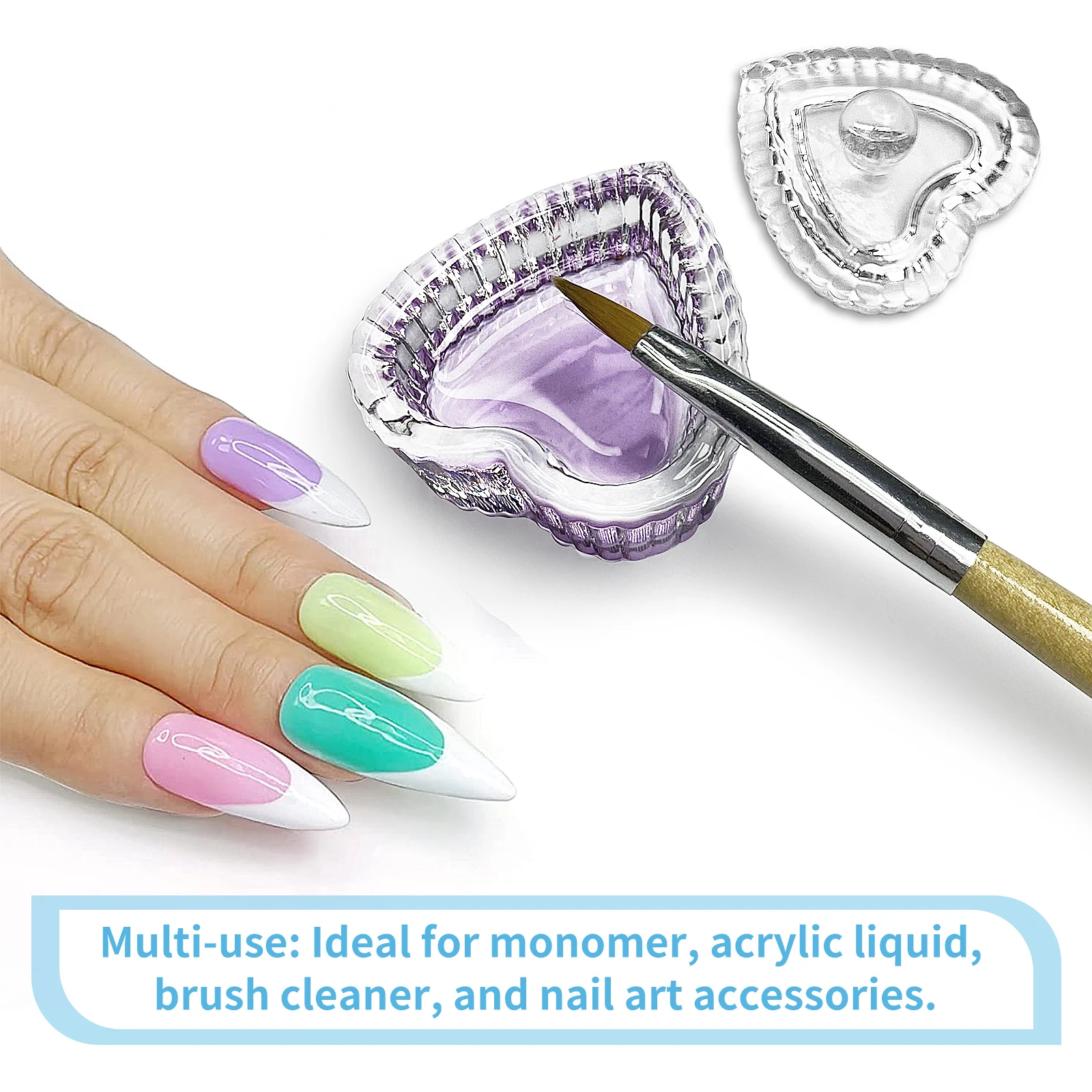 1pcs Crystal Glass Nail Cup Acrylic Liquid Powder Glass Dappen Dish Heart Shape Clear Bowl Nail Powder Holder DIY Manicure Tools