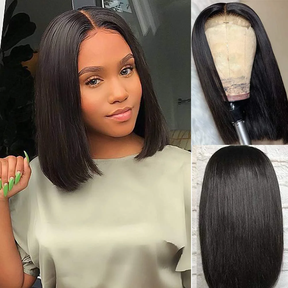 

Natural Color Straight Bob Wig Transparent Lace Frontal Wigs 180 Density 4x4 Lace Closure Human Hair Wigs For Black Women