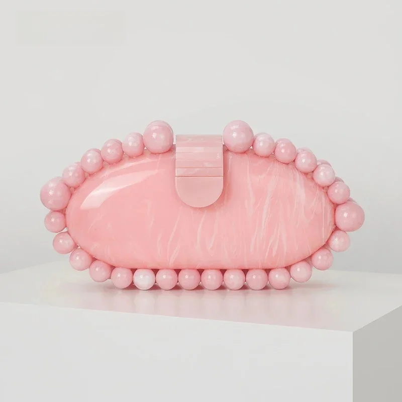 Alizekerr zroszony akrylowe pudełko wieczorowe kopertówki damskie luksusowe designerskie koraliki owalne torebki i torebki wysokiej jakości wesele — zdjęcie 2