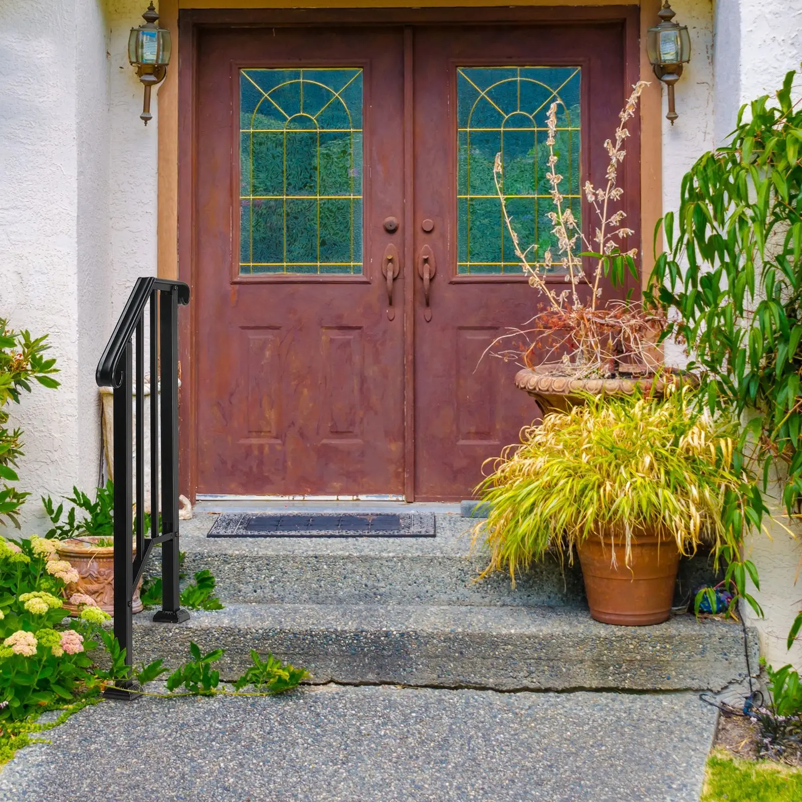 Corrimano per scale da esterno per 1 a 4 gradini Kit corrimano transitorio in acciaio al carbonio Ringhiera di sicurezza per anziani nel patio del portico