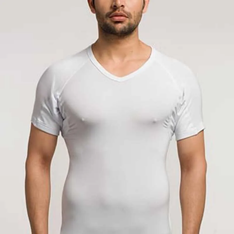 White Undershirts for Men to Control Armpit Sweat Proof Undershirts Sweatproof T Shirt Deep V Neck Mens Gift Sport Base Layer