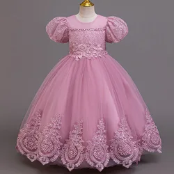 Girls' chiffon retro princess dress 4-12 years old flower embroidery long dress banquet host fashion high-end performance dress