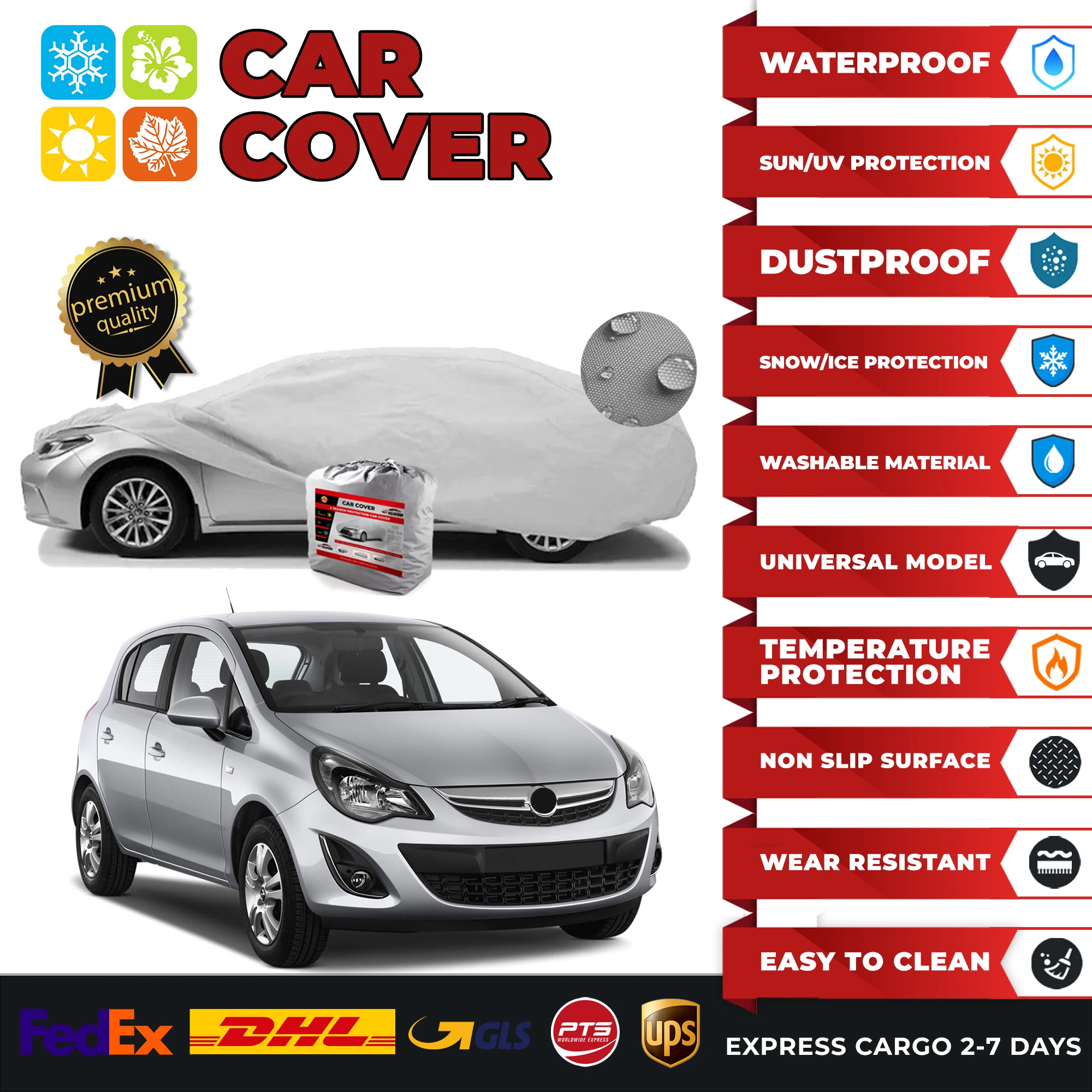 Car Cover for Vauxhall Opel Corsa D Universal Car Cover Indoor Outdoor Full Auto Cover Sun UV Snow Dust Resistant Protection