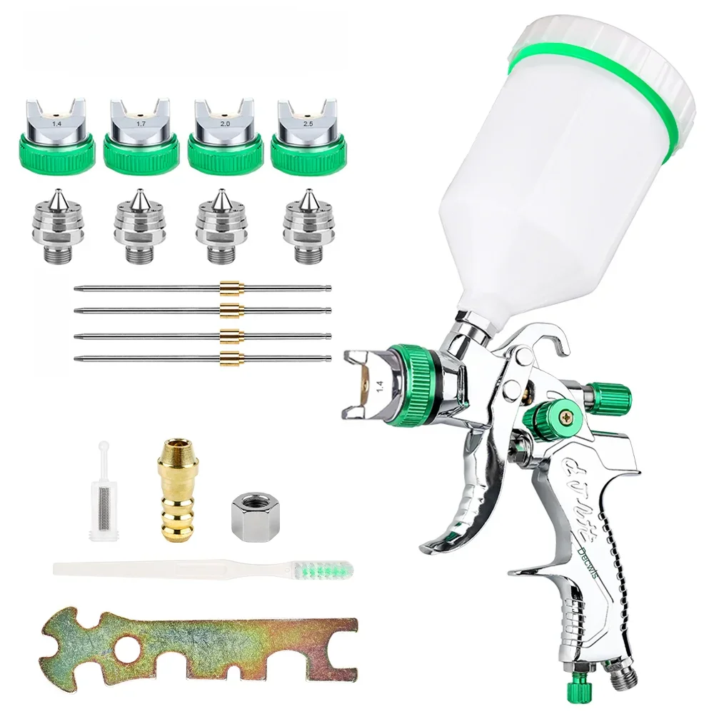 Professioneel HVLP-spuitpistool 1,4 mm 1,7 mm 2,0 mm 2,5 mm stalen mondstuk zwaartekracht draadloos spuitpistool, thuisautospuitpistool, doe-het-zelf spuitgereedschap - afbeelding 2