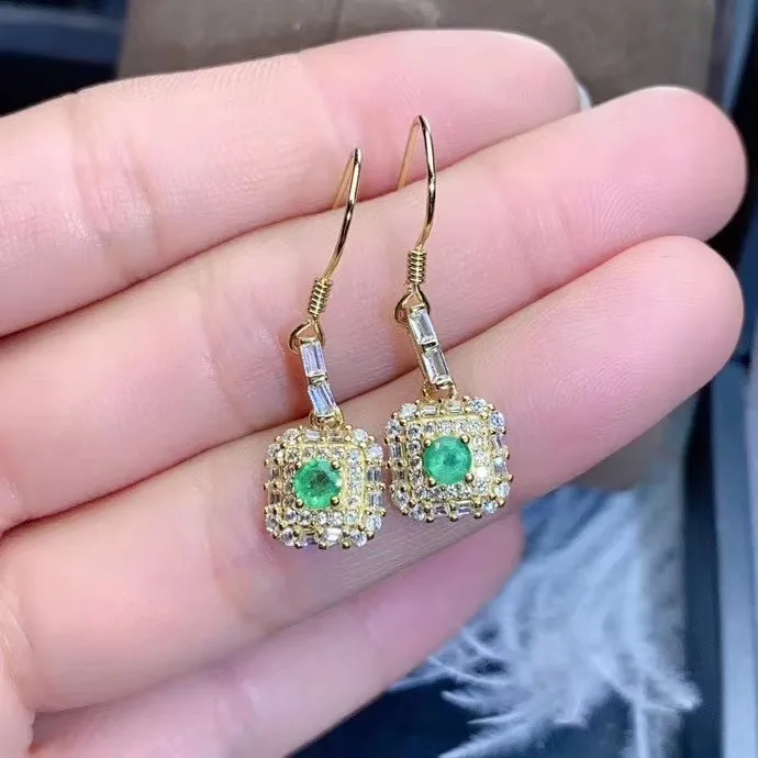 KJJEAXCMY Fine Jewelry 925 sterling silver inlaid natural gemstone emerald ring pendant earring set Electroplated 18K gold