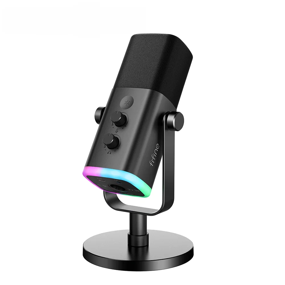 FIFINE mikrofon dynamiczny USB/XLR z przyciskiem wyciszania dotykowego, wtyczka słuchawkowa, sterowaniem I/O, dla miksera PC PS5/4, Ampligame mikrofonu do gier AM8 — zdjęcie 2
