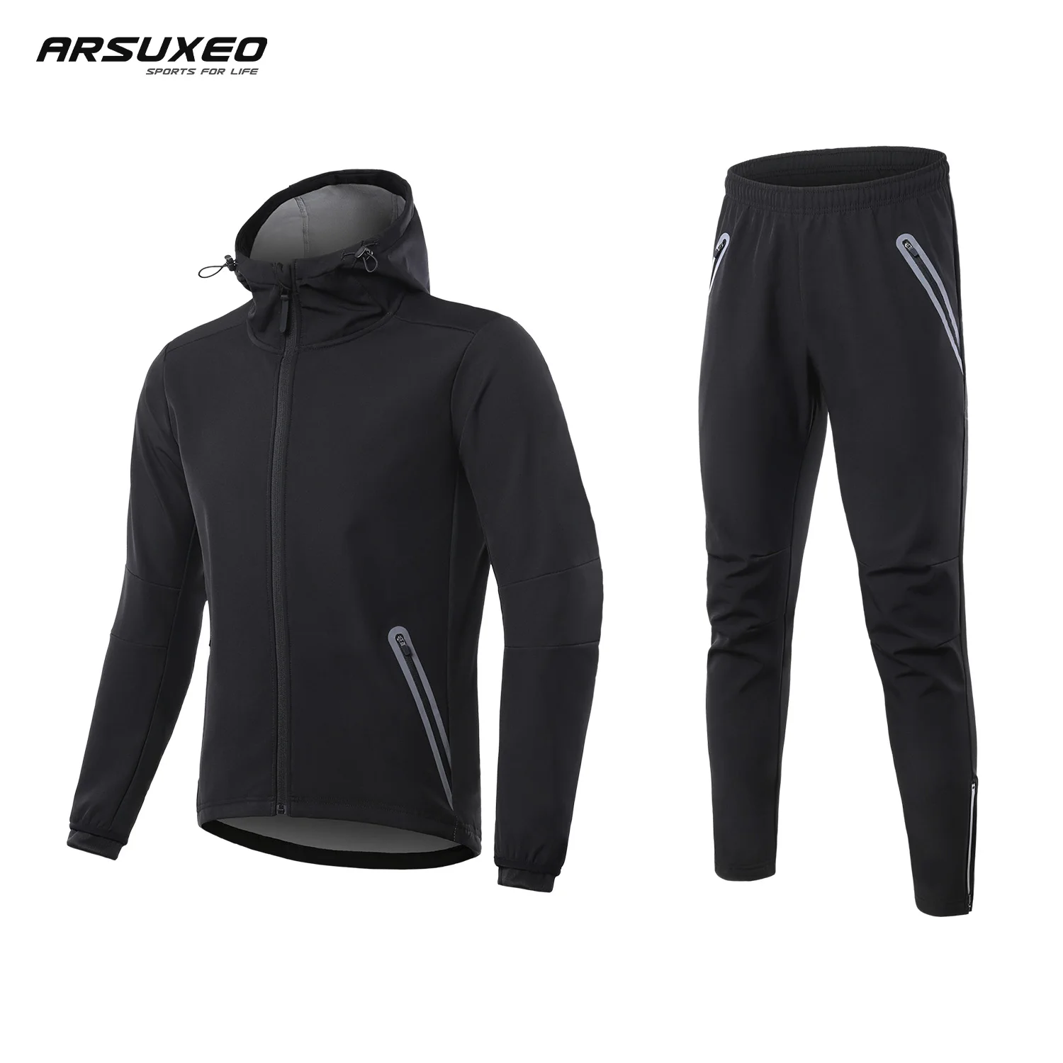 

ARSUXEO Cycling Set Men Winter Bicycle Thermal Fleece Bike Jacket Pant Windbreak Cycling Clothing Waterproof MTB Road Sportswear