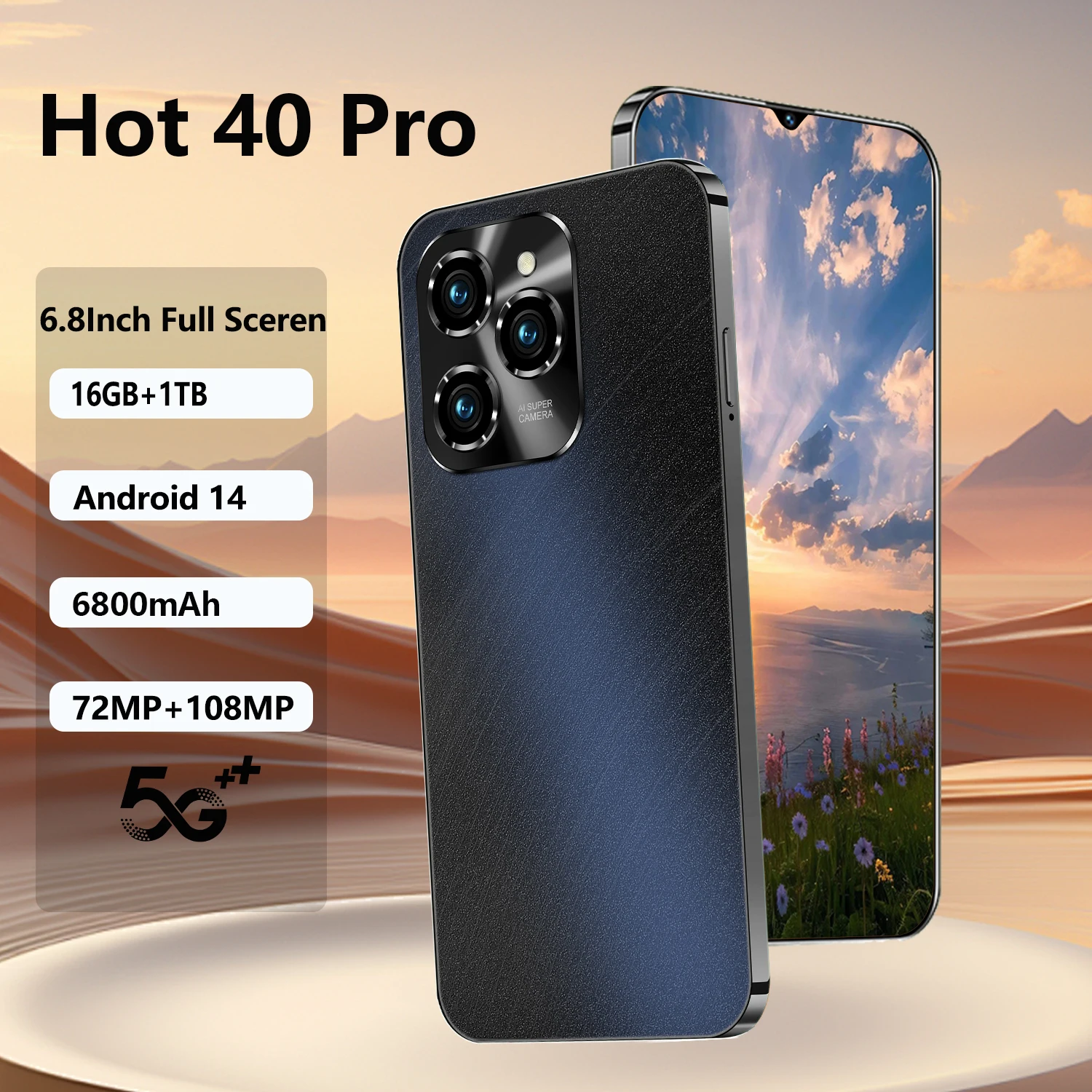 

2025 Global Version Mobile Phones Hot 40 Pro New Original Smartphone 6.8 inch 16G+1TB Android14 72+108MPCamera 4G/5G Cellphones