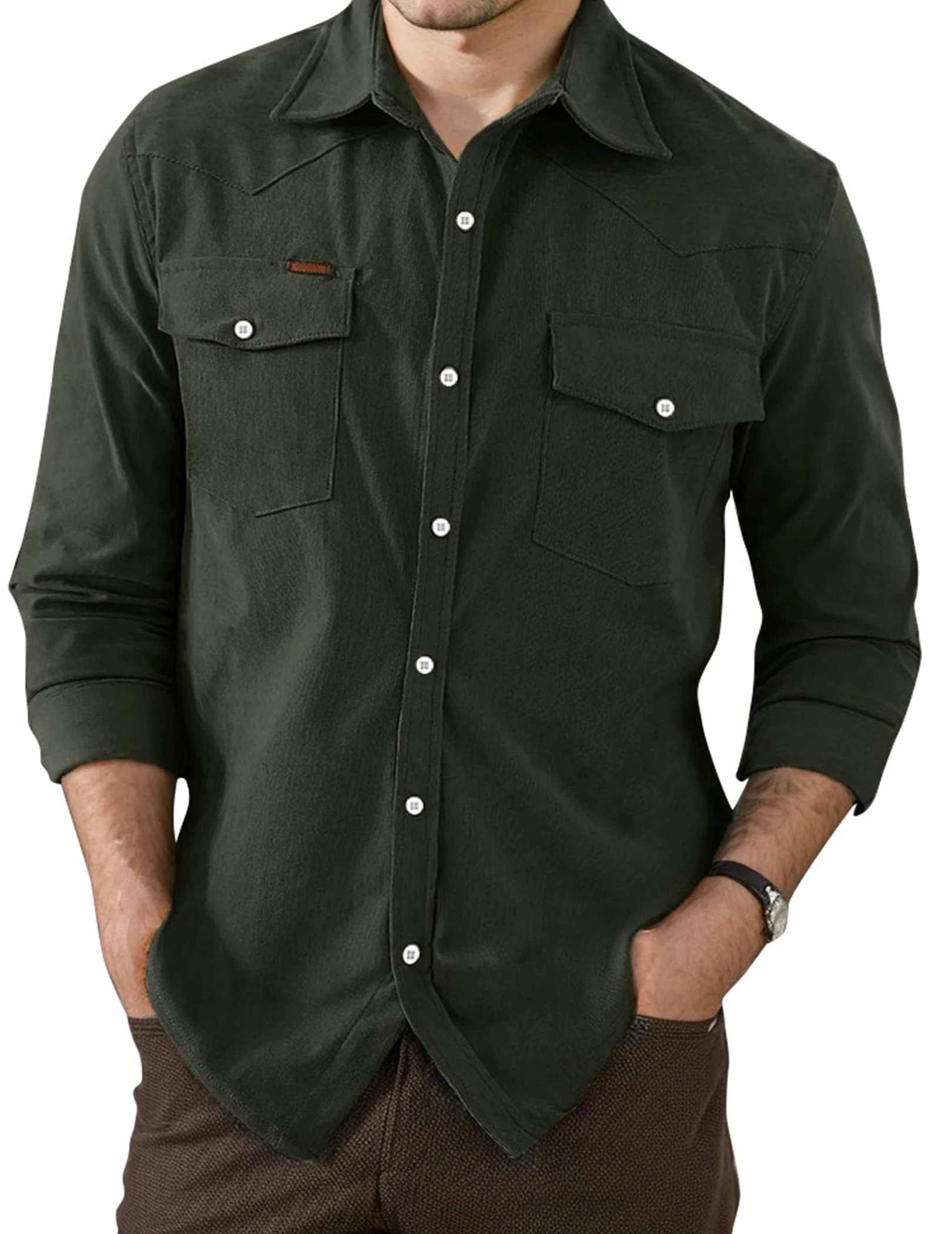 

Men's Corduroy Shirts Coat Button Down Trucker Jacket Shirt Casual Long Sleeves Shacket For Men With Chest Pocket