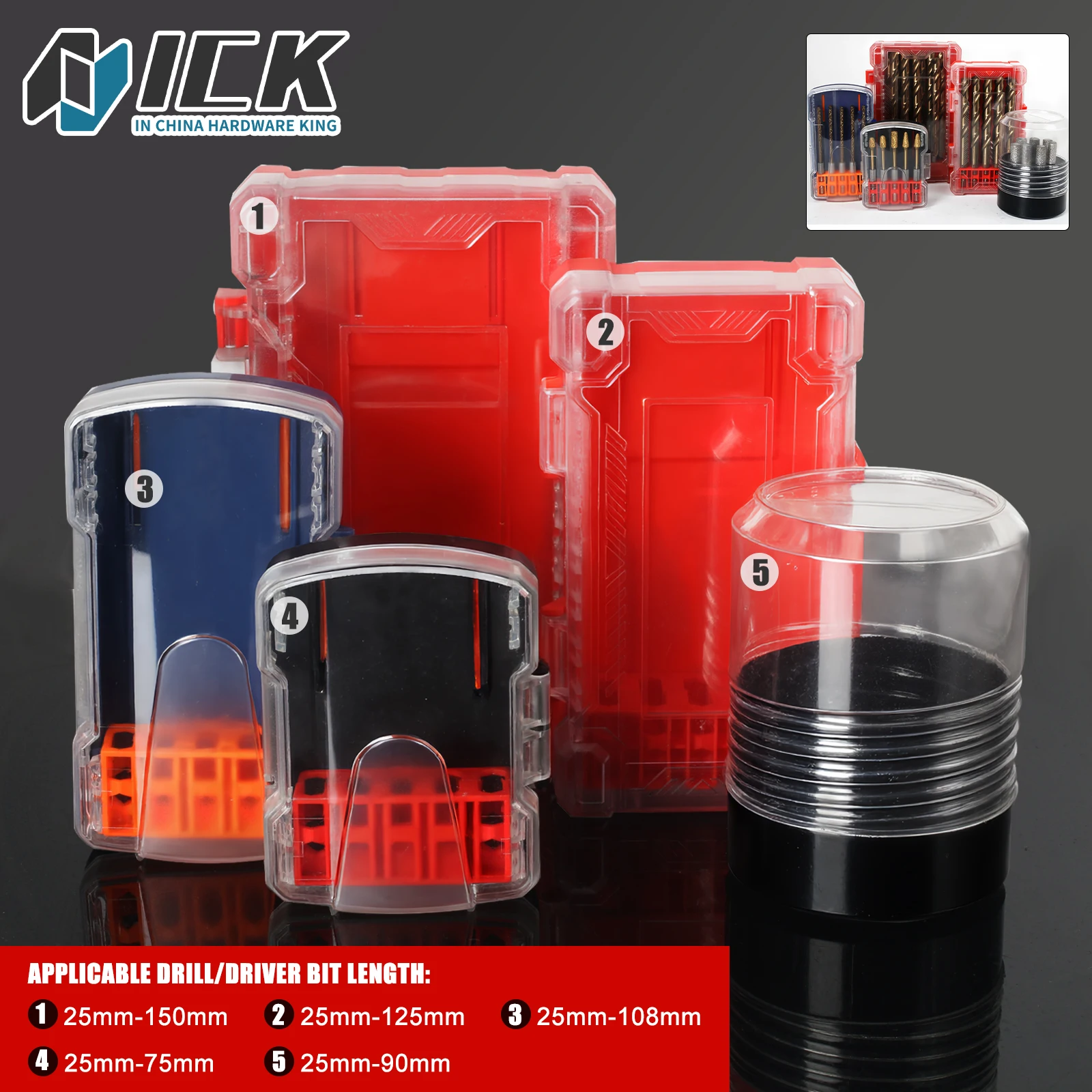 

Portable 6.35mm Hex Drill Bit Case 5 Sizes Water Resistant PVC Detachable Holder Hangable Storage