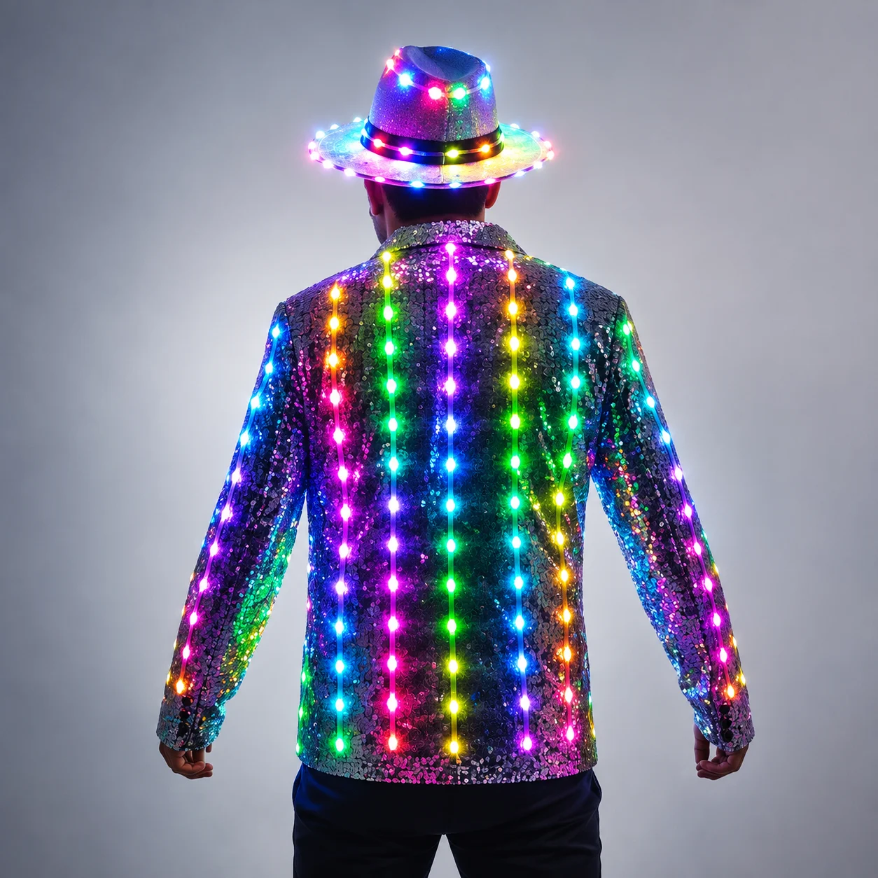 Full Color LED Sequins Fashion Lighting Fashion Senior Host Dress Dance Best Man Banquet Slim Suit Jacket