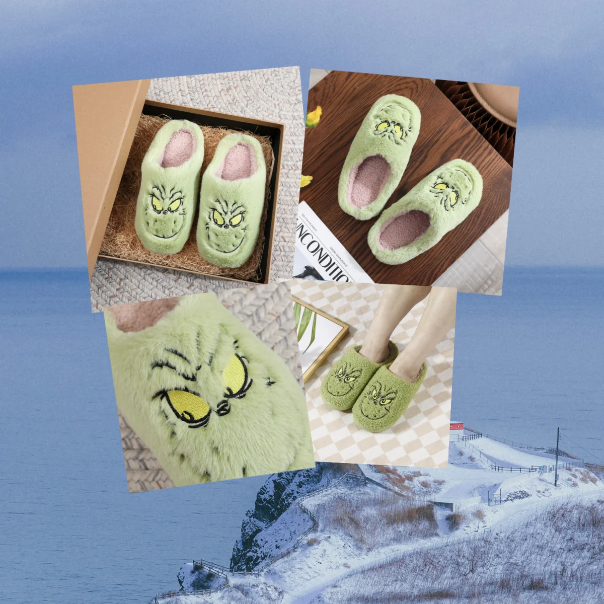 

Winter Warm Green Furry Home Slippers for Men & Women – Soft Non‑Slip Indoor Cotton Slippers (36-37)