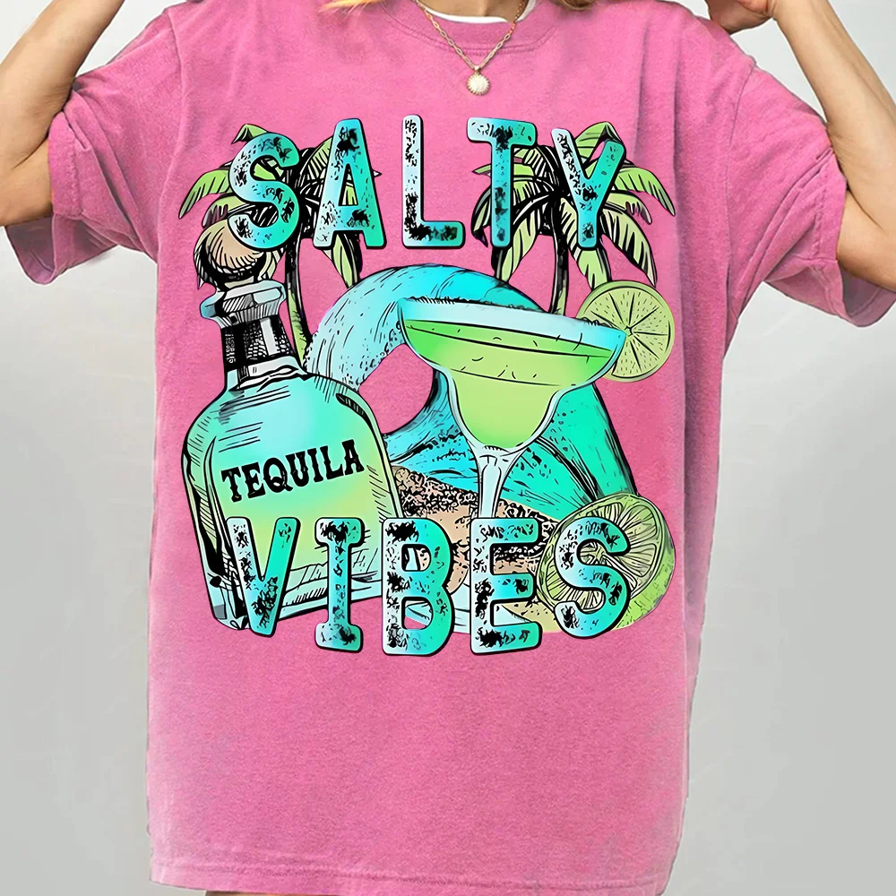 

Футболки с рисунком Salty Vibes, летние футболки с соком Y2k, модные женские хлопковые топы с короткими рукавами, повседневная свободная одежда унисекс
