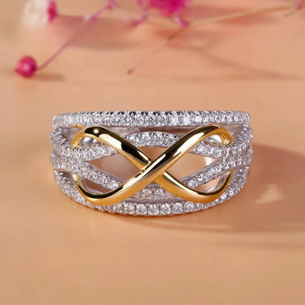 925 Sterling Silver nieskończoność miłość pierścień Shining Cubic cyrkon Bowknot list 8 wieczność obietnica biżuteria dla kobiety dziewczyny — zdjęcie 2