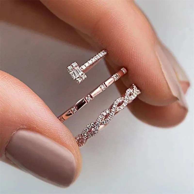 Huitan Fashion cienkie pierścienie dla kobiet Micro betonowa CZ kamień prosty stylowy kobiece akcesoria wszechstronny Design biżuteria obrączka ślubna — zdjęcie 2