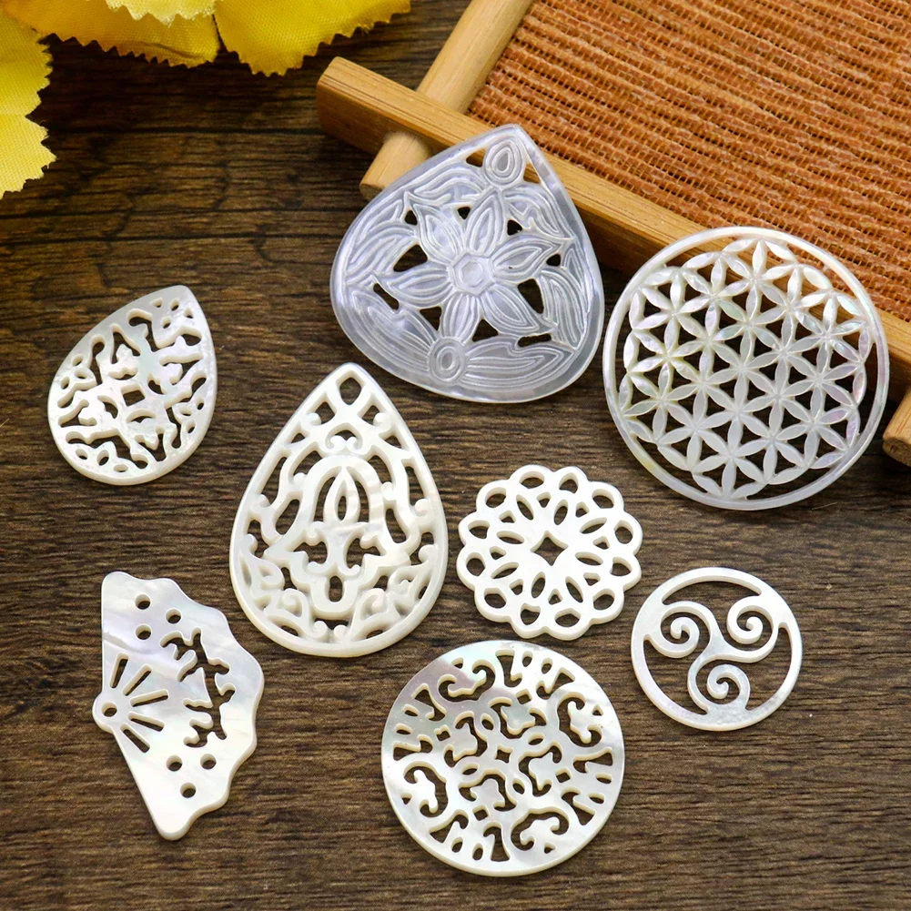 Naturalny wisiorek z muszli z masy perłowej kropla wody Hamsa Charms do tworzenia biżuterii Handmade naszyjnik DIY biżuteria znalezienie akcesoriów — zdjęcie 2