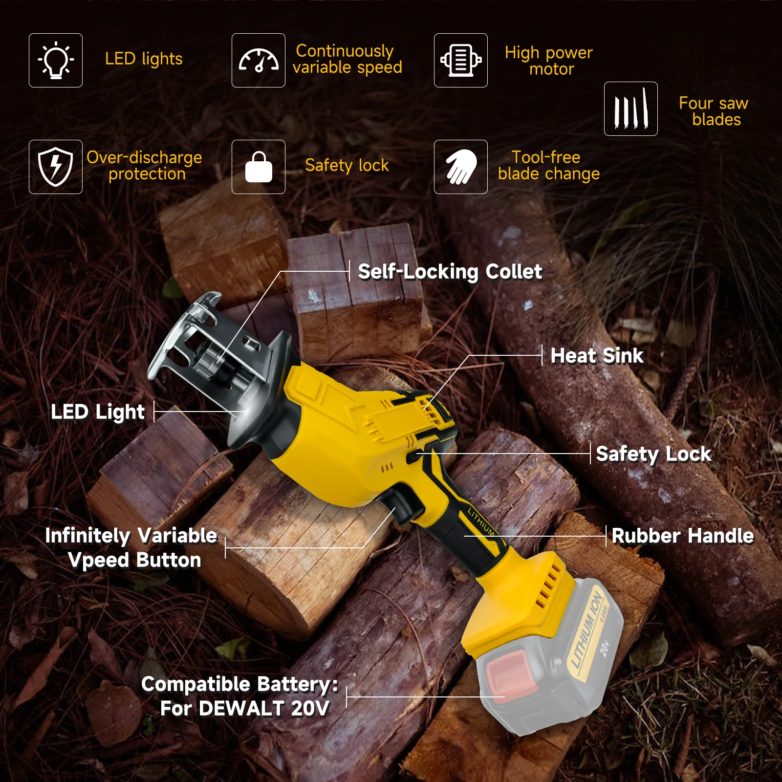 Imagem -03 - Cordless Elétrica Alternando Saw Handsaw Saber com Lâminas Metal e Corte de Madeira Tubo Dewalt Bateria 20v