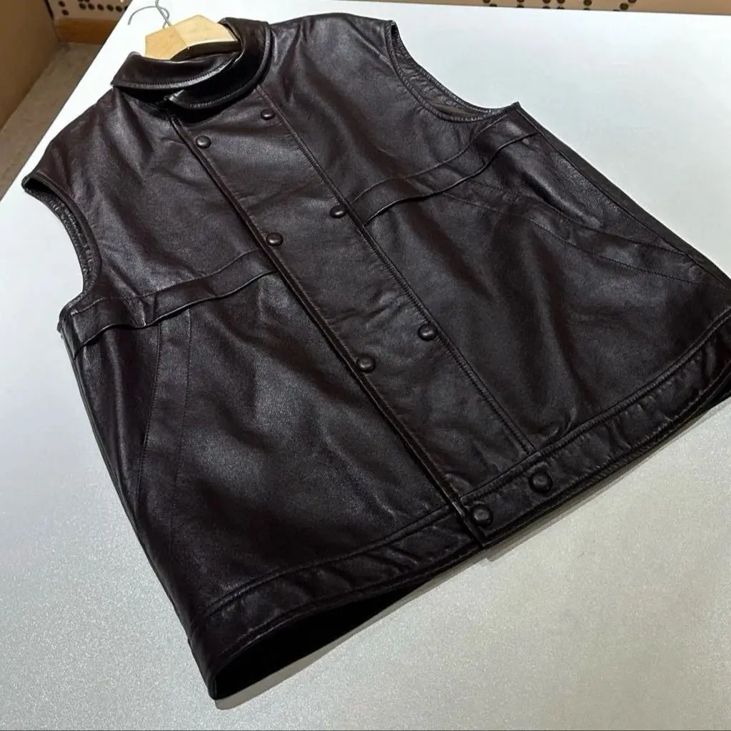 سترة خريفية غير رسمية للنساء من الجلد الفضفاض بدون أكمام