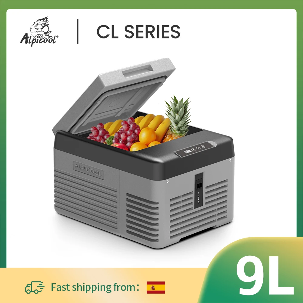 Alpicool CL9 9L Auto-Kühlschrank 12V Kompressor-Kühlbox Mini-Gefrierschrank 12/24V DC 100-240V AC Tragbarer Kühler für Camping und Reisen