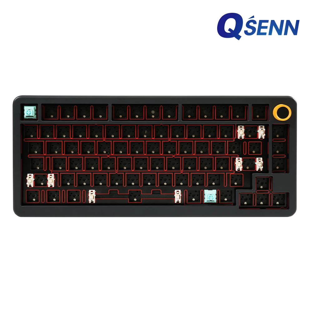 QSENN A75 Full Aluminum gasket Wed Wireless Mechanical Keyboard Bare Bare Bare Black