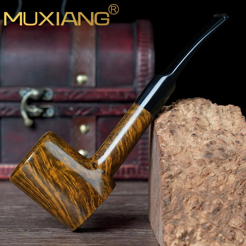 MUXIANG Briar Wood Tobacco Pipe Handmade Smoking Pipe 9mm Filter Curved Hammer Pipe Desktop BriarWood Pipe Easy Carry for gift