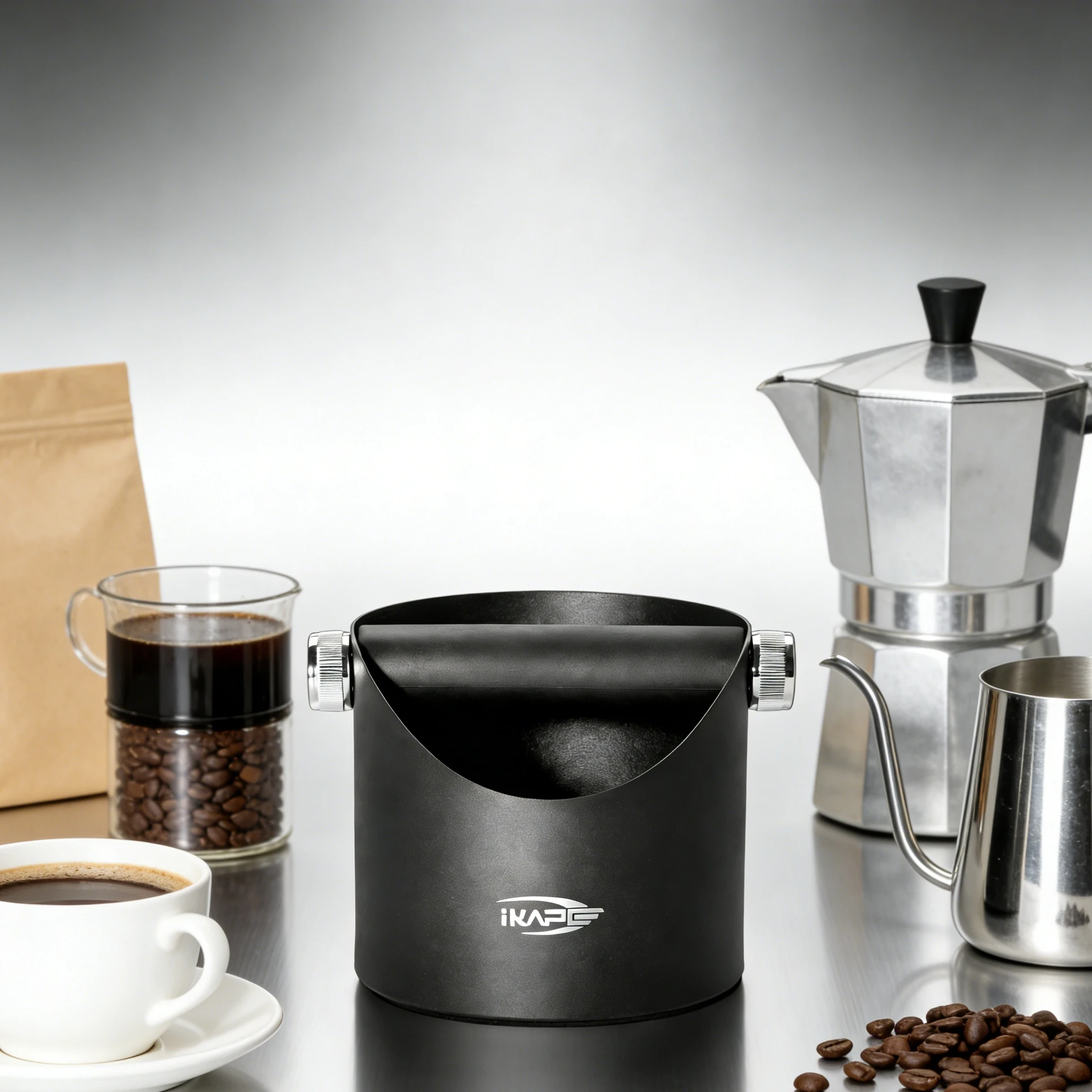 IKAPE Espresso Knock Box , Premium Coffee Knock Box, Space-Saving Coffee Dump Bin, Non-Slip Base for Barista