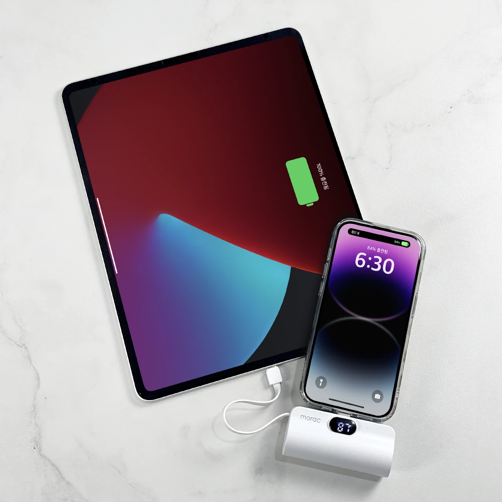 morac 모락 런처 2in1 도킹형 디스플레이 보조배터리 C타입 8핀 5000mAh 미니 휴대용