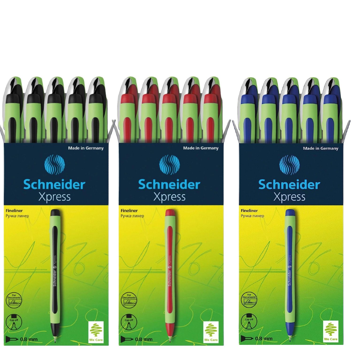 

Schneider Xpress Fineliner, 0.8 mm Porous Point, Light Green Barrel, Assorted Ink Colors, Pack of 10 Pens: