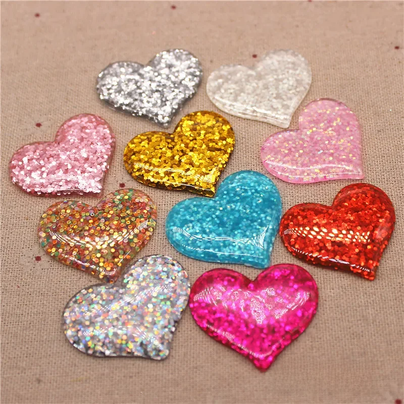 10 sztuk mieszane kolory żywica błyszczące serce Flatback Cabochon dekoracji wnętrz urok Craft DIY akcesoria, 31*37mm — zdjęcie 2